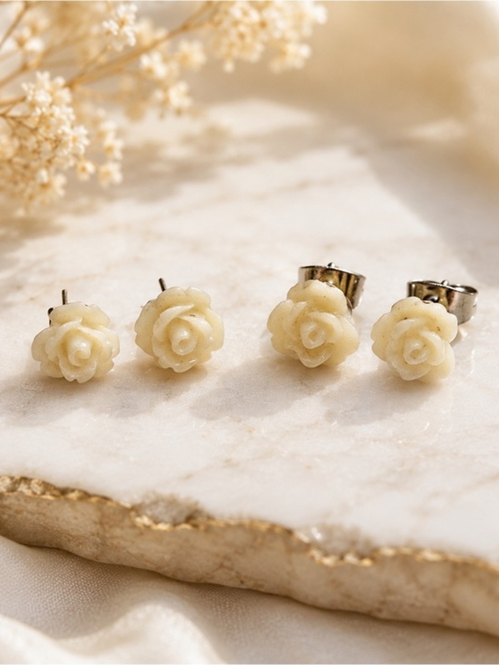 🌹 Cream Rose Stud Earrings | Floral Resin Rose Earrings | Cottagecore Jewelry